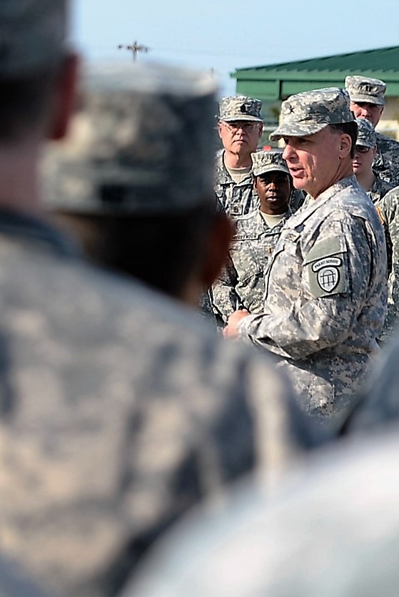 Brig. Gen. Danielson, Commanding General, Georgia State Defense Force (GSDF), addresses GSDF Soldiers at the end of Annual Training at the Savannah Air National Guard Base on October 2, 2016. (Georgia State Defense Force photo by 2nd Lt. Chapman)