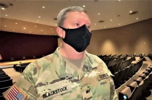 As part of COVID-19 precautions, Georgia State Defense Force (GSDF) Basic Officer Leadership Course (BOLC) graduates wear masks and practice social distancing. The BOLC graduation ceremony occurred at the Georgia Public Safety Training Center, Forsyth, Ga., August 9, 2020. The GSDF aired the ceremony on Facebook Live. Georgia State Defense Force photo by Pvt. Oliver Price