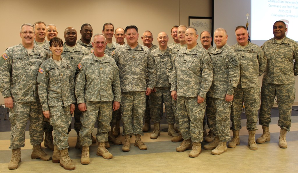 Cadre and graduates of the GSDF Command and Staff Course during the ceremony. Georgia State Defense Force photo by Pvt. Beverly Shepard, Public Affairs Office